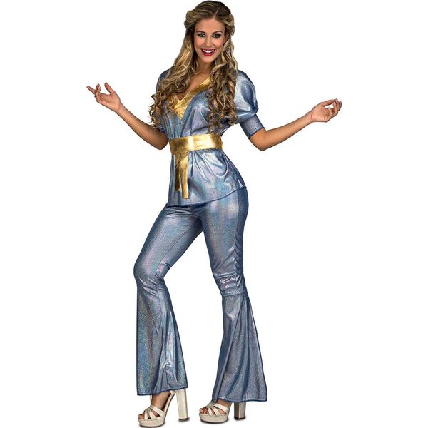 Costume Da Discoteca Anni '70 Per Donna Costume In Maschera Blu-Oro Lucido - M / L-image