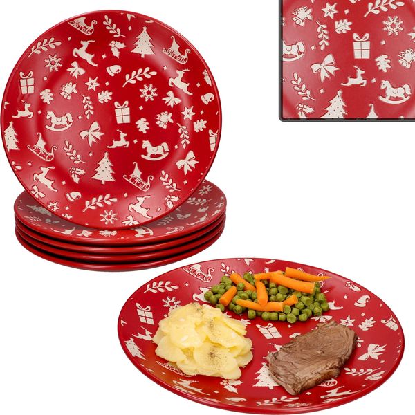 Set Di 6 Piatti Dell'avvento Ø27Cm In Gres Rosso Per La Cena Di Natale-image