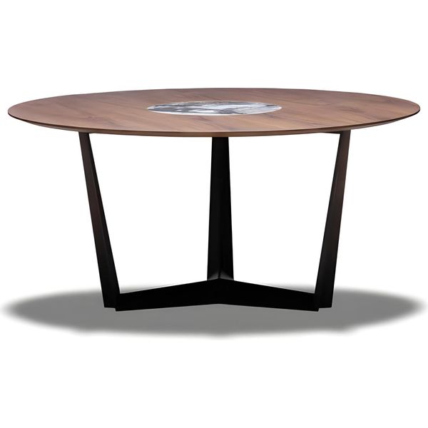 Elegante Tavolo Da Pranzo Rotondo In Legno Marrone Per Zone Pranzo Di Classe-image