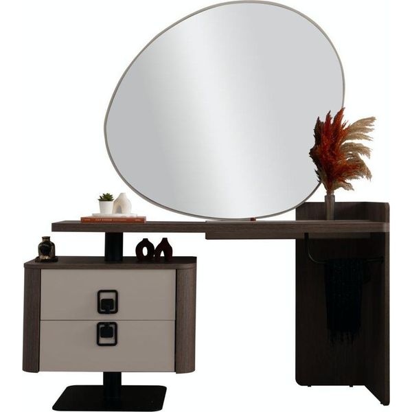 Elegante Toletta In Legno Marrone Con Grande Specchio-image