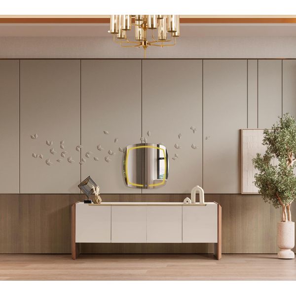 Consolle Con Specchio In Legno In Beige, Elegante Stile Classico-image