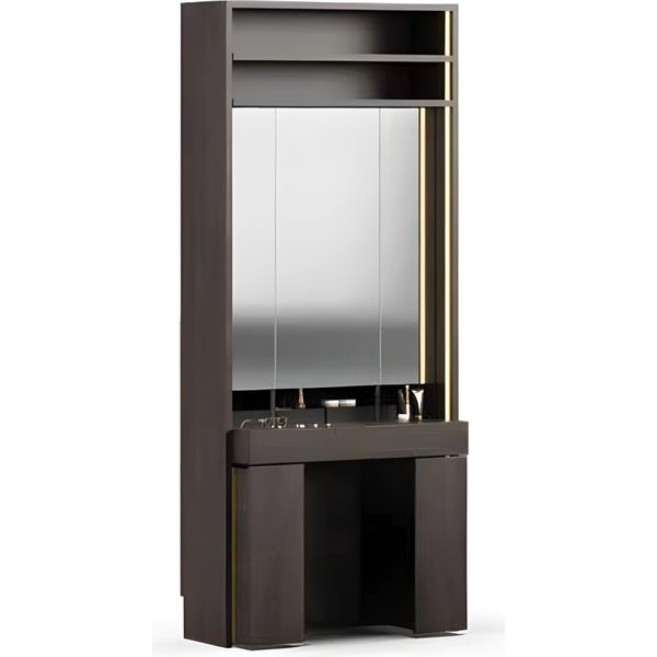 Elegante Toletta In Legno Grigio Con Specchio-image