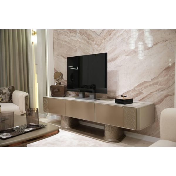 Elegante Mobile Tv In Legno Beige Per Un Soggiorno Moderno-image
