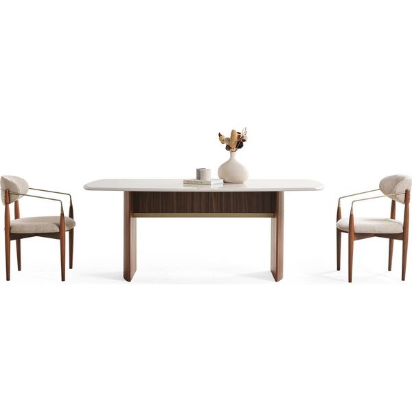 Elegante Set Da Pranzo In Legno Beige Dal Design Moderno-image