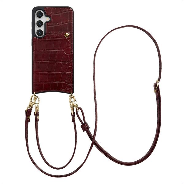 Custodia Samsung Galaxy S24/Samsung Galaxy S25 - Pelle Finta - Custodia Selencia Con Cinturino/Copertura Posteriore - Rosso Scuro-image