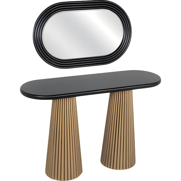 Tavolino Da Toilette In Legno Nero Con Specchio Moderno Ed Elegante-image