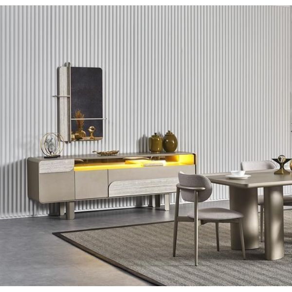 Elegante Consolle In Legno Beige Con Specchio Dal Design Raffinato-image