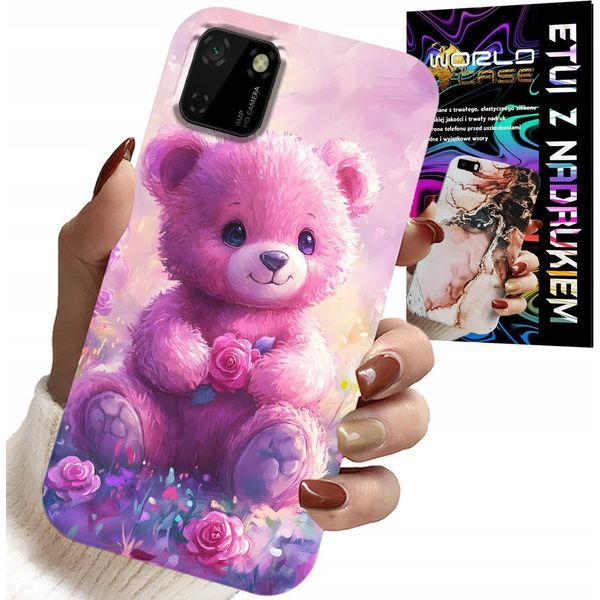 Custodia Per Huawei Y5P - Simpatico Orsetto Su Sfondo Rosa, Custodia + Vetro-image