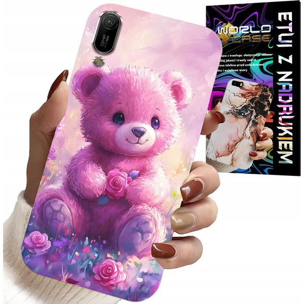 Custodia Per Huawei Y6 2019 - Simpatico Orsetto Su Sfondo Rosa, Custodia + Vetro-image