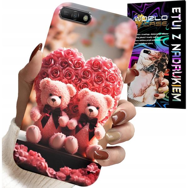 Custodia Per Huawei Y6 2018 - Rosa Orsetto Famiglia Cuore + Vetro-image