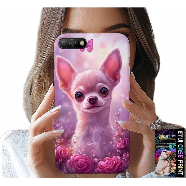Custodia Per Huawei Y6 2018 - Simpatico Chihuahua Su Sfondo Rosa Con Fiori-image