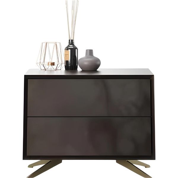 Comodino In Legno Grigio Stile Moderno Ed Elegante-image