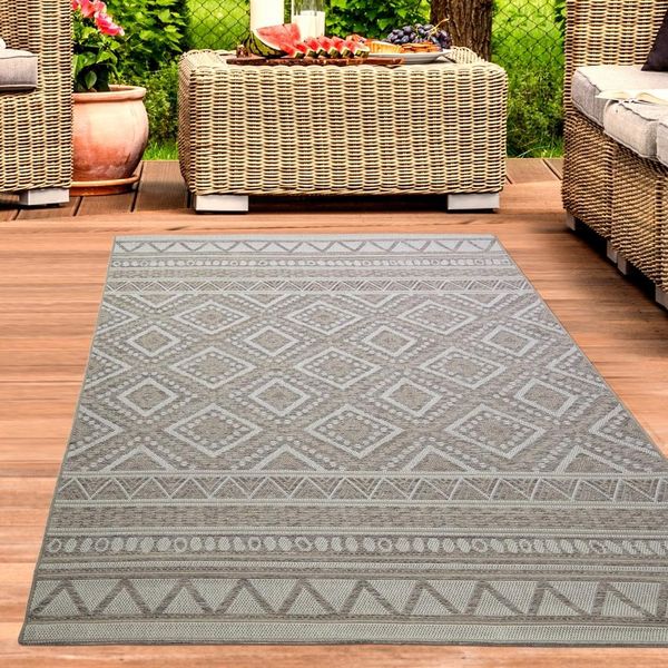 Tappeto Per Interni Ed Esterni In Sisal Balcone Cucina Terrazza Soggiorno Motivo Diamante - Beige Dimensioni - 120 Cm Rotondo-image