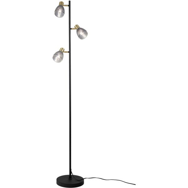 NÄVe Stehlampe "Lindita", Schwarz, 3, Ø 8,5Cm H: 154Cm, 1 Stk., Leuchten, 3Er Spot, Relief-Glasschirm Smokey, Gestell Messing Matt, 3X E14 Exkl., Stehlampe-image