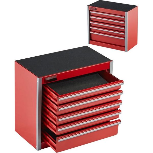 Robusta Cassetta Degli Attrezzi - Cassetta Degli Attrezzi Con 5 Cassetti - 218,4X118 Mm - Colore Rosso - Ideale Per Gli Appassionati Di Bricolage E I Professionisti Del Settore-image