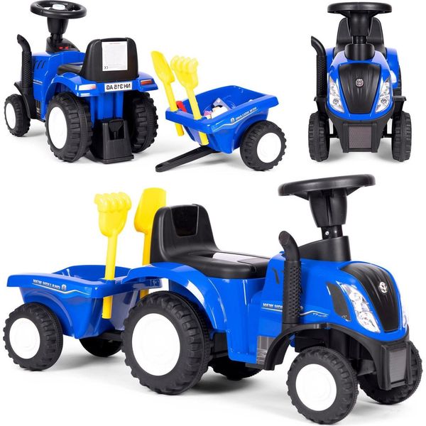 Trattore Cavalcabile Con Rimorchio Per Bambini, Volante Interattivo, Suoni, Blu-image