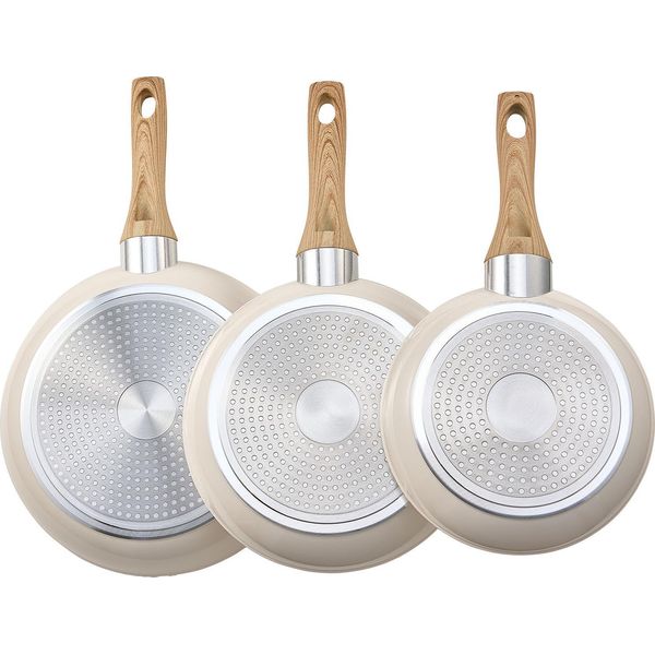 Succebuy Set Di 3 Padelle (200 / 240 / 280 Mm), Resistenti Padelle In Alluminio Con Rivestimento Antiaderente, Versatili Per Piani Di Cottura A Gas, Elettrici E A Induzione, Beige-image