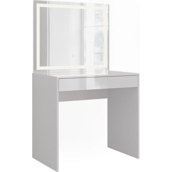 Vicco Tavolo Da Toeletta Sherry, 81.4 Cm Con Specchio Led, Bianco/Bianco Lucido-image