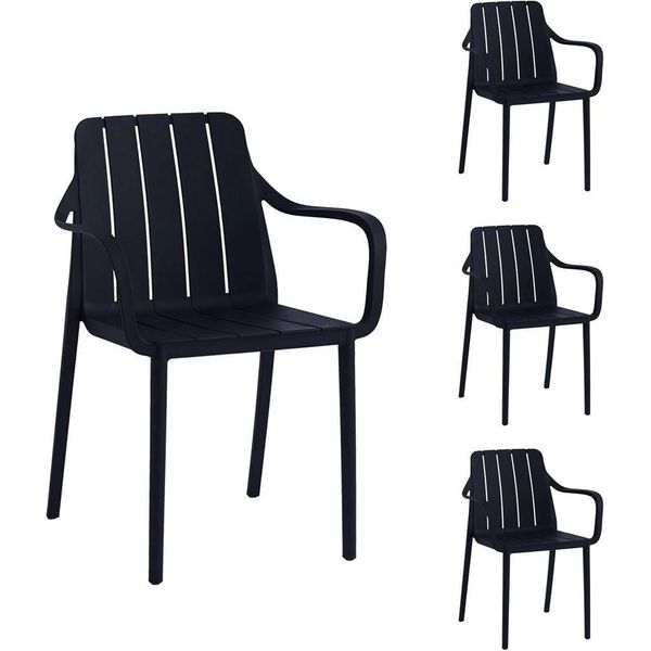 Set Di 4 Sedie Da Giardino Vortivo Nere - Impilabili, Resistenti Alle Intemperie, Ai Raggi Uv E Fino A 200 Kg. Per Balcone, Terrazza, Giardino E Sala Da Pranzo.-image
