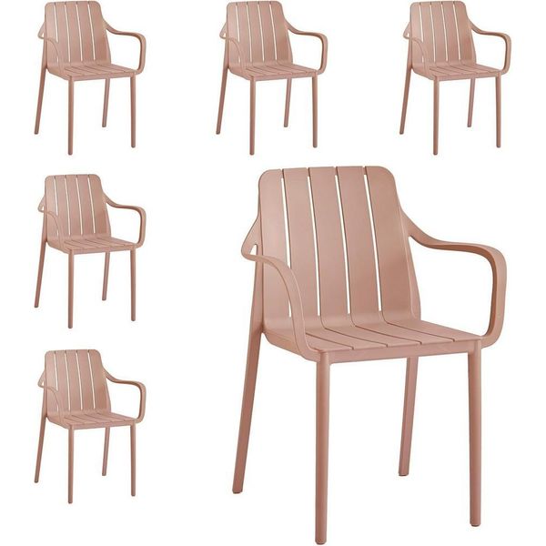 Set Di 6 Sedie Da Giardino Vortivo Rosa - Impilabili, Resistenti Alle Intemperie, Ai Raggi Uv E Fino A 200 Kg. Per Balcone, Terrazza, Giardino E Sala Da Pranzo.-image