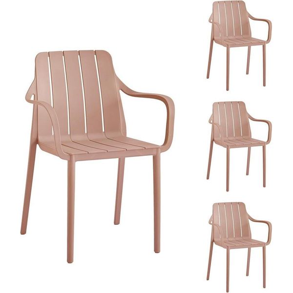 Set Di 4 Sedie Da Giardino Vortivo Rosa - Impilabili, Resistenti Alle Intemperie, Ai Raggi Uv E Fino A 200 Kg. Per Balcone, Terrazza, Giardino E Sala Da Pranzo.-image