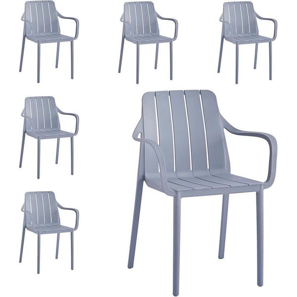 Set Di 6 Sedie Da Giardino Vortivo Grigio - Impilabili, Resistenti Alle Intemperie, Ai Raggi Uv E Fino A 200 Kg. Per Balcone, Terrazza, Giardino E Sala Da Pranzo.-image