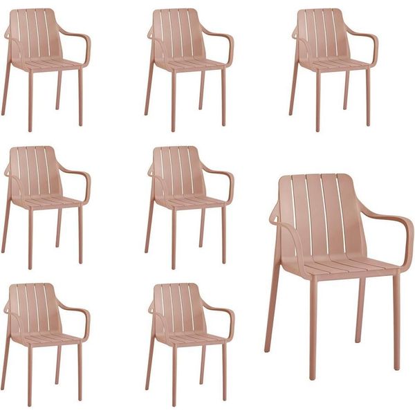 Set Di 8 Sedie Da Giardino Vortivo Rosa - Impilabili, Resistenti Alle Intemperie, Ai Raggi Uv E Fino A 200 Kg. Per Balcone, Terrazza, Giardino E Sala Da Pranzo.-image