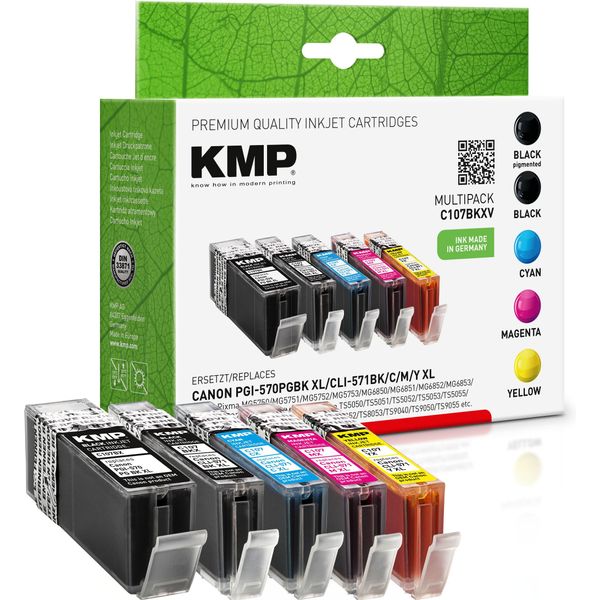 Kmp Multipack C107BKXV - Confezione Da 5 - Alta Resa - Nero, Giallo, Ciano, Magenta - Compatibile - Cartuccia D'inchiostro-image