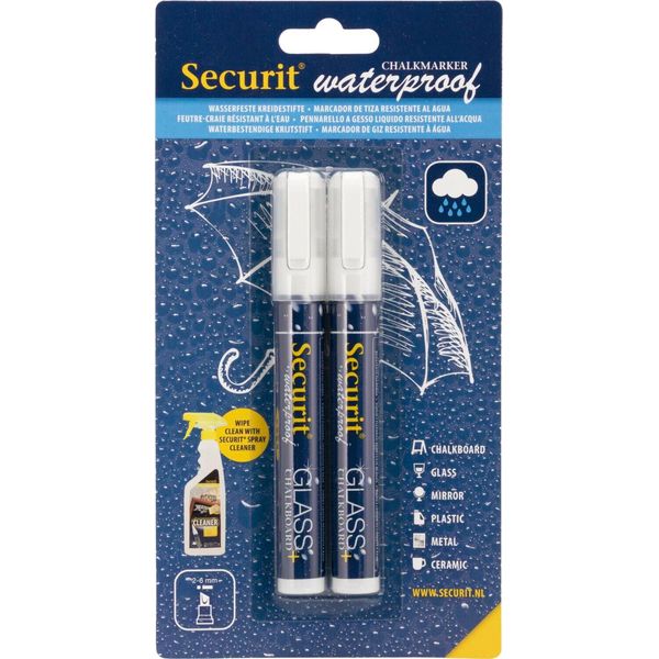 Securit Pennarello A Gesso Impermeabile Medio, Confezione Da 2 Pezzi, Bianco-image