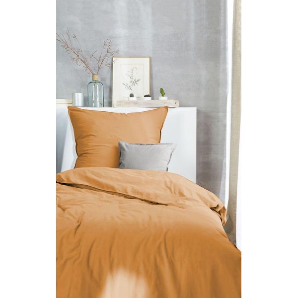 Biancheria Da Letto Hahn In Cotone Stone Washed 2 Pezzi Con Cerniera Morbida E Resistente, Facile Da Pulire, Giallo 155X220 Cm + 80X80 Cm-image
