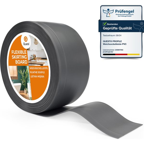 Quest Battiscopa In Pvc 100X25Mm, 5M, Battiscopa Morbido, Flessibile, Grigio Scuro-image