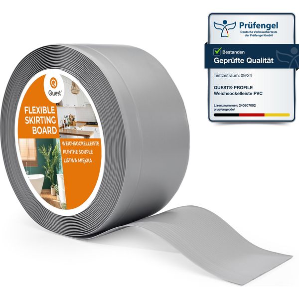 Quest Battiscopa In Pvc 100X25Mm, 10M, Battiscopa Morbido, Flessibile, Grigio-image