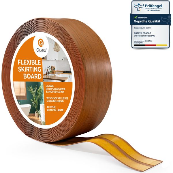 Quest Battiscopa In Pvc Autoadesivo 32X23Mm, 15M, Battiscopa Morbido, Flessibile, Quercia Rustica-image
