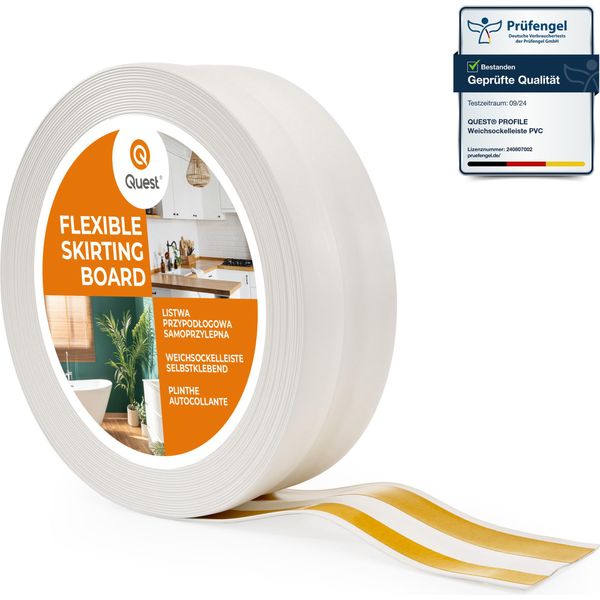 Quest Battiscopa In Pvc Autoadesivo 32X23Mm, 5M, Battiscopa Morbido, Flessibile, Bianco-image