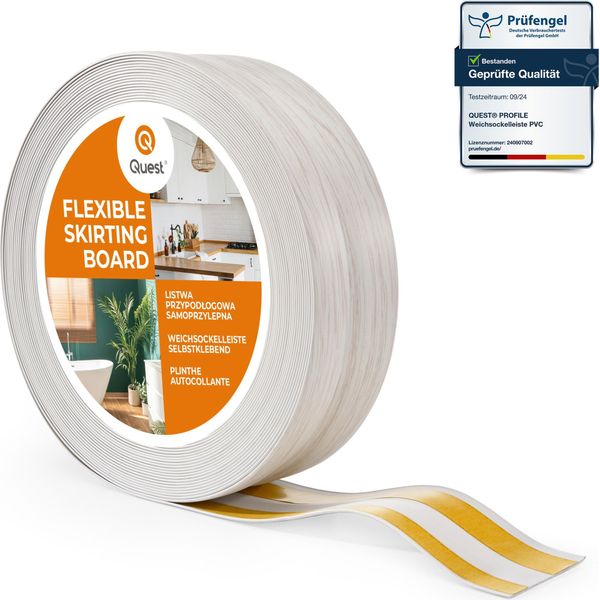 Quest Battiscopa In Pvc Autoadesivo 32X23Mm, 20M, Battiscopa Morbido, Flessibile, Betulla-image