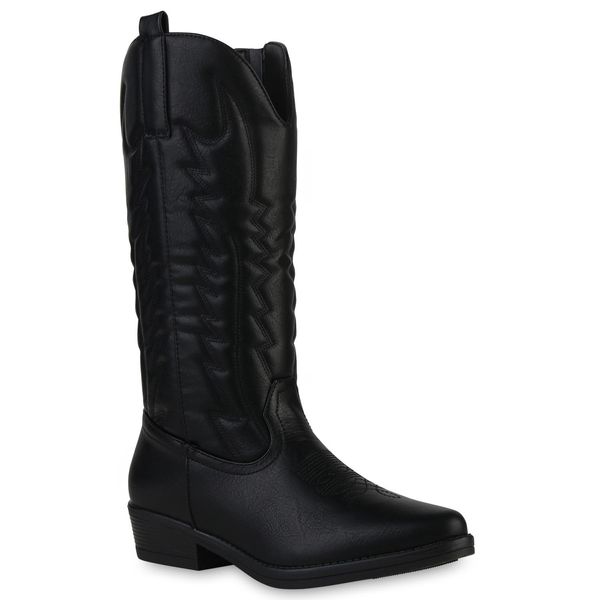 Van Hill Stivali Da Cowboy Leggermente Foderati Da Donna Scarpe Da Ricamo 839106, Colore: Nero, Taglia: 37-image