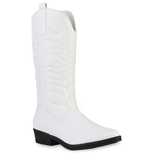 Van Hill Donna Stivali Da Cowboy Leggermente Foderati Scarpe Da Ricamo 839106, Colore: Bianco, Taglia: 38-image