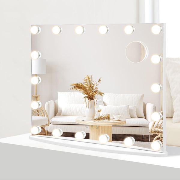 Costway Specchio Da Trucco Hollywood Con Illuminazione 65 X 14 X 52,5 Cm Bianco-image