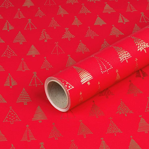 Carta Da Regalo Per Natale, Abete, Rosso, Oro, 0,70 X 10 M-image