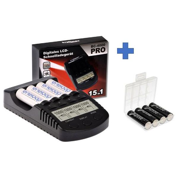 Batteria Kraftmax BC-4000 Pro E Caricatore Usb + 4X Batterie Lsd Plus Mignon Aa 2550Mah + Scatola-image