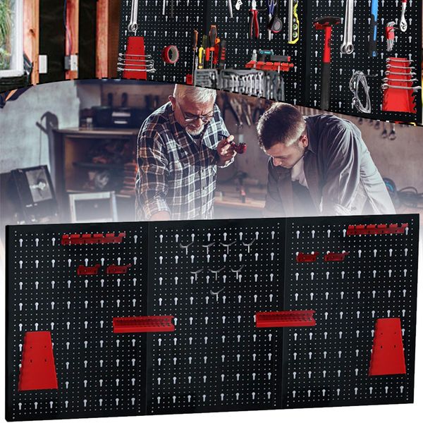 Sessamen-Lp Pannello Portautensili Forato Pannello Portautensili In Metallo Con Set Di Ganci Da 17 Pezzi 120 X 60 X 2 Cm Pannello Forato Per Officina-image