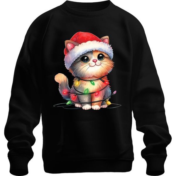 Catena Di Luci Per Gatti - Regalo Di Natale Maglione Di Natale Unisex, Nero, 3XL-image