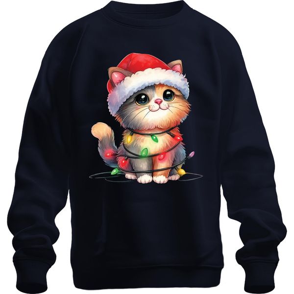 Catena Di Luci Per Amanti Dei Gatti - Regalo Di Natale Maglione Di Natale Unisex, Navy, Xxl-image