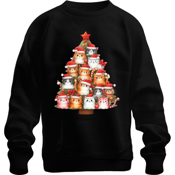 Gatti Albero Di Natale Gatto Proprietario - Natale Regalo Di Natale Natale Maglione Di Natale Unisex, Nero, S-image