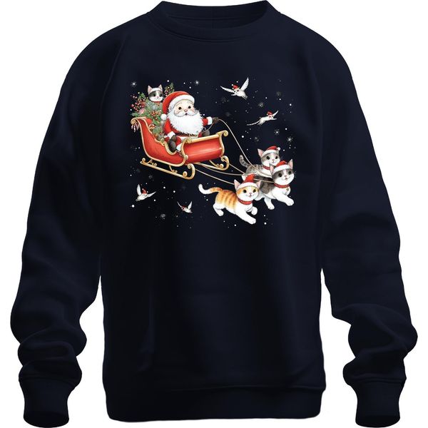 Gattino Con Slitta Di Babbo Natale - Regalo Di Natale Maglione Di Natale Unisex, Navy, Xxl-image