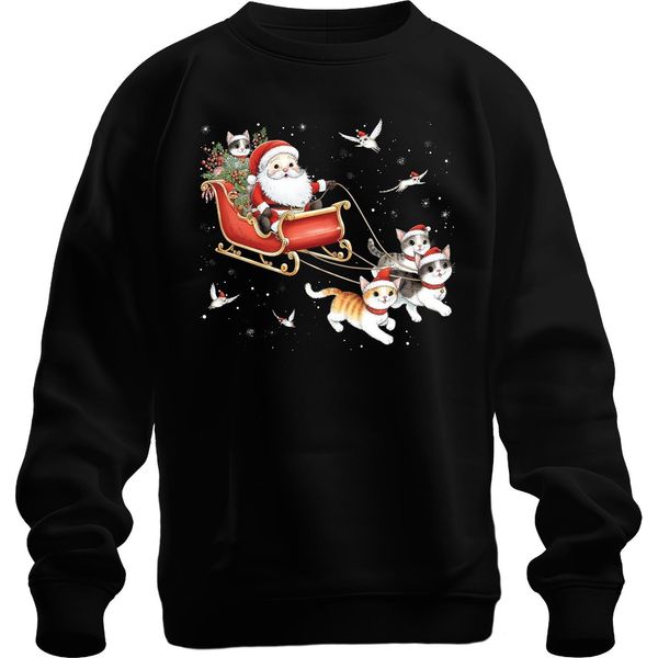 Gattino Con Slitta Di Babbo Natale - Regalo Di Natale Maglione Di Natale Unisex, Nero, Xxl-image