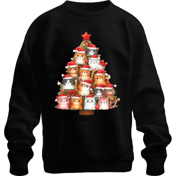 Gatti Albero Di Natale Proprietario Di Gatti - Regalo Di Natale Natale Maglione Di Natale Unisex, Nero, M-image