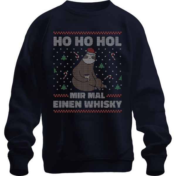 Ho Ho Ho Get Me A Whisky Sloth - Ugly Christmas Sweater Maglione Di Natale Unisex, Navy, L-image