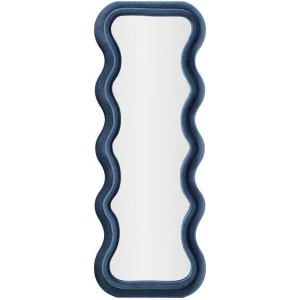 Specchio Da Parete O Da Appoggio Emily Con Design Ondulato In Velluto 60X160 Cm - Blu-image