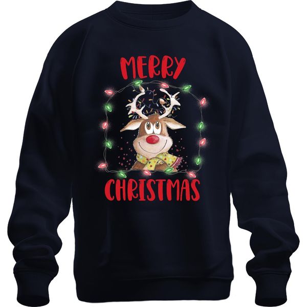 Renna Di Natale Con Luci Fatate - Regalo Di Natale Maglione Di Natale Unisex, Navy, Xxl-image